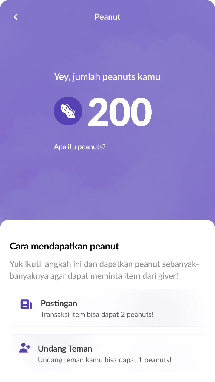 BagiBagi mobile interface displaying user points balance and token allocation rules