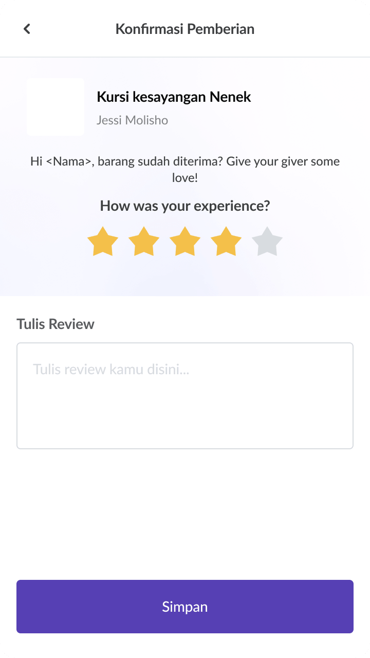 Popup interface showing rating confirmation dialog to evaluate donor experience