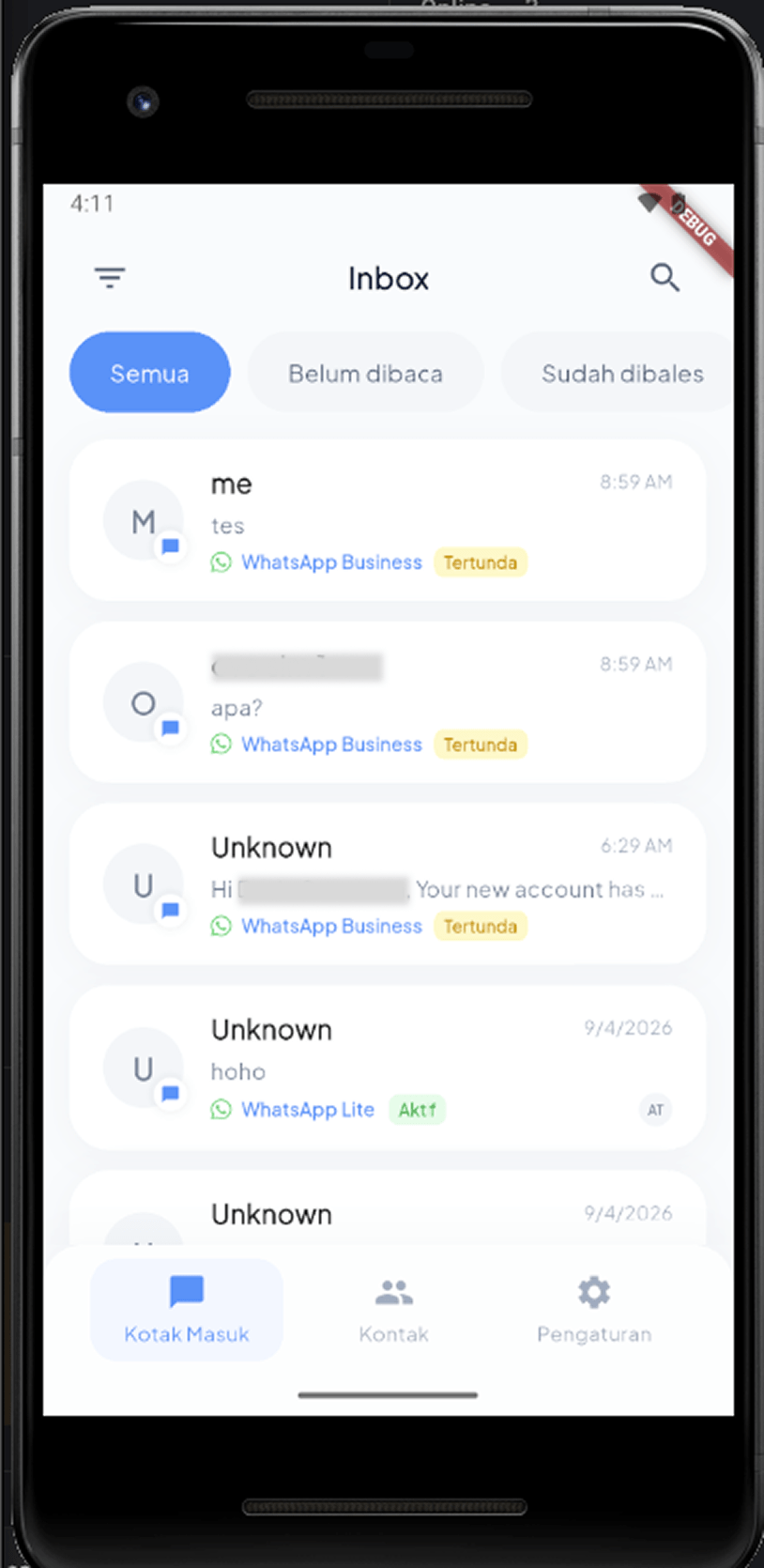 NemaChat mobile application conversation list view
