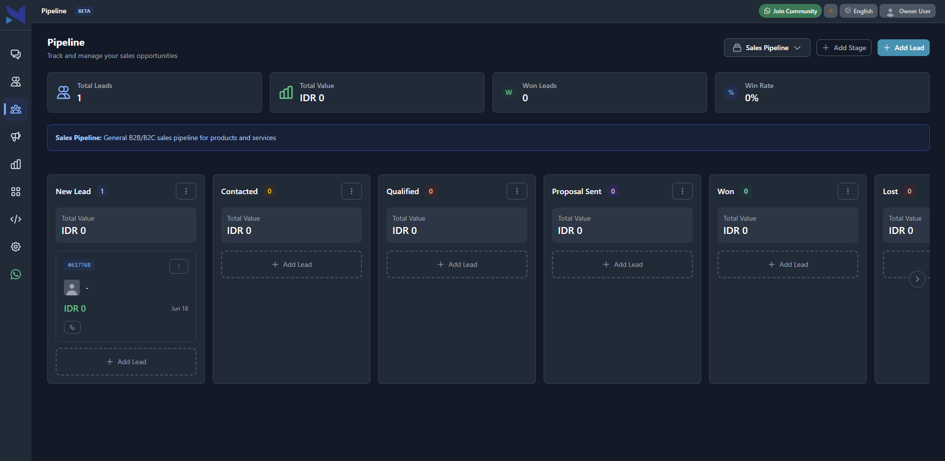 CRM visual layout showing lead card pipelines on the client-facing UI design